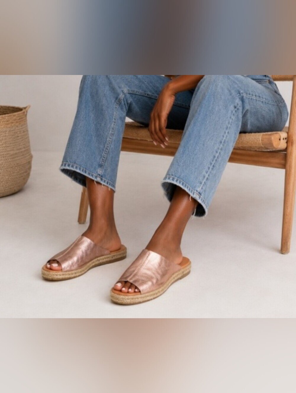 Chelsea Crew Black Label Metallic Rose Gold Espadrille Slide Mules size 7